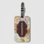 Vintage Distressed Flower Pattern Personalised ラゲッジタグ (正面縦)
