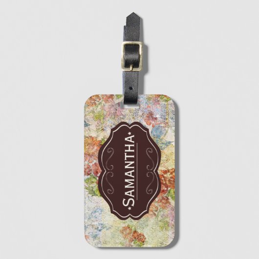 Vintage Distressed Flower Pattern Personalised ラゲッジタグ (正面縦)