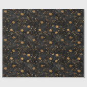 Vintage Distressed Gold Flowers Black Background ラッピングペーパー (フラット)