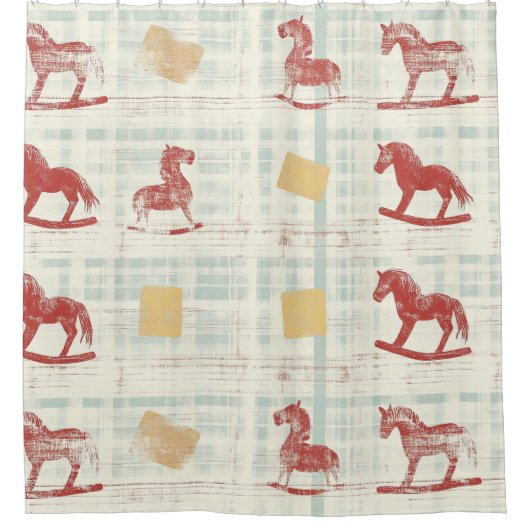 Vintage Distressed Rocking Horse Pattern (3) シャワーカーテン (正面)