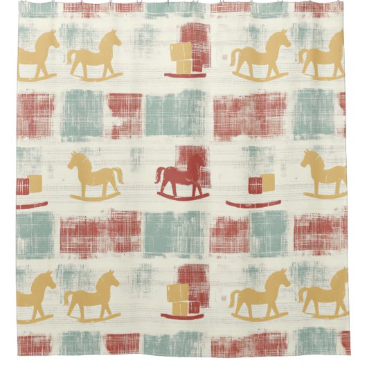 Vintage Distressed Rocking Horse Pattern (4) シャワーカーテン (正面)