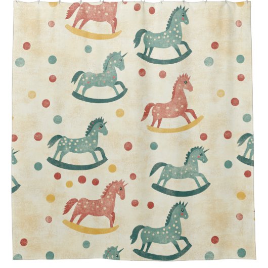 Vintage Distressed Rocking Horse Pattern (6) シャワーカーテン (正面)