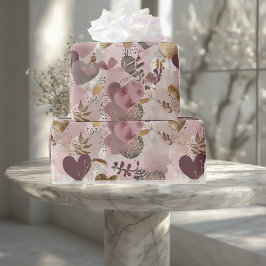 Vintage Distressed Romantic Muted Earthy Hearts  ラッピングペーパー