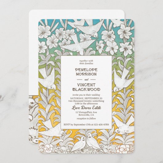 Vintage Dove Love Wedding 招待状 (正面/裏面)