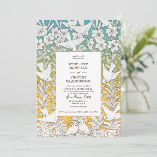 Vintage Dove Love Wedding 招待状 (スタンド正面)