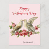 Vintage Doves Pink Valentine's Day Card  ポストカード (正面)