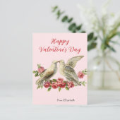 Vintage Doves Pink Valentine's Day Card  ポストカード (スタンド正面)
