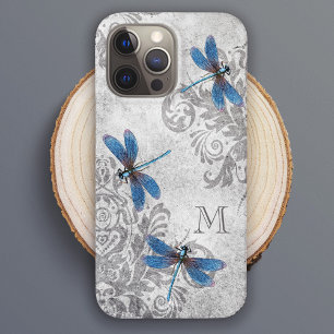 Vintage Dragonflies Grunge Damask with Monogram Case-Mate iPhone 14 Pro Maxケース