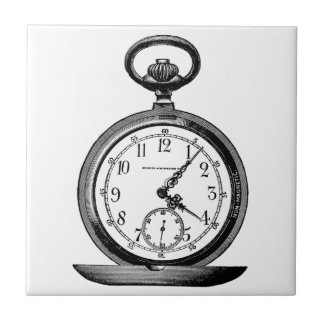 Vintage drawing of pocket watch (19th century) タイル