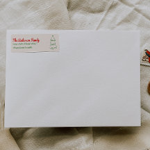 Vintage Drawn Red Green Christmas Tree Address