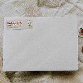 Vintage Drawn Red Green Christmas Tree Address ラベル