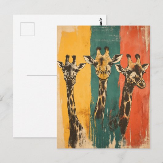 Vintage Drei Giraffen auf  ポストカード (正面/裏面)