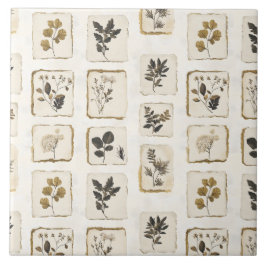 Vintage dried pressed wildflowers herbal botanical タイル