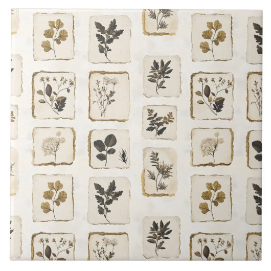 Vintage dried pressed wildflowers herbal botanical タイル (正面)