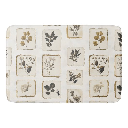 Vintage dried pressed wildflowers herbal botanical バスマット (正面)
