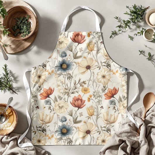 Vintage Dried Wildflower Navy Terracotta エプロン