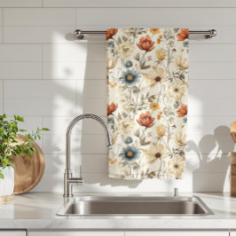 Vintage Dried Wildflower Navy Terracotta キッチンタオル