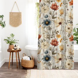 Vintage Dried Wildflower Navy Terracotta シャワーカーテン