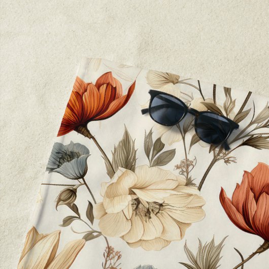 Vintage Dried Wildflower Navy Terracotta ビーチタオル (インサイチュ)