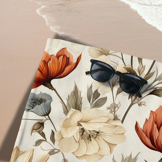 Vintage Dried Wildflower Navy Terracotta ビーチタオル