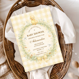 Vintage Duckling Floral Baby Shower 招待状