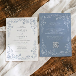 Vintage Dusty Blue French Floral Wedding 招待状