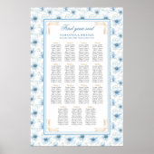 Vintage Dusty Blue Gold Watercolor Seating Chart ポスター (正面)