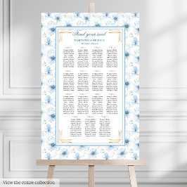 Vintage Dusty Blue Gold Watercolor Seating Chart ポスター