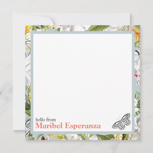Vintage Dusty Blue Mariposa Personalized Notecards ノートカード (正面)