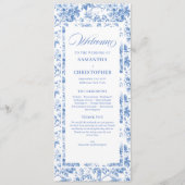 Vintage Dusty Blue Toile Roses Wedding Program プログラム (正面)