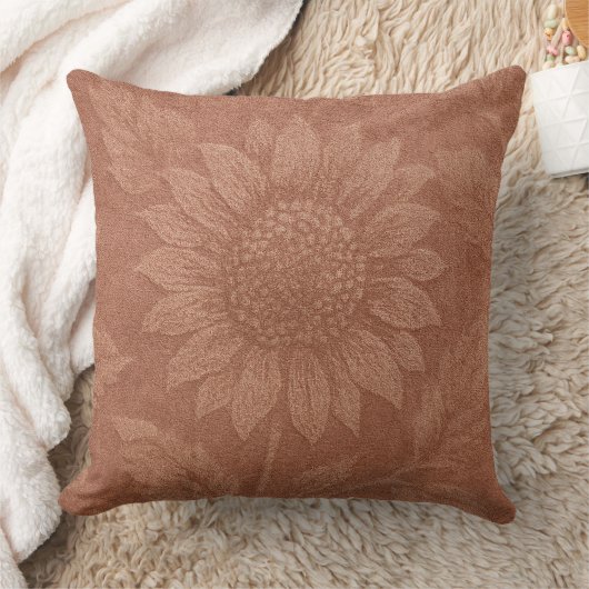Vintage Dusty Rose Velvet Sunflower Throw Pillow クッション (ブランケット)