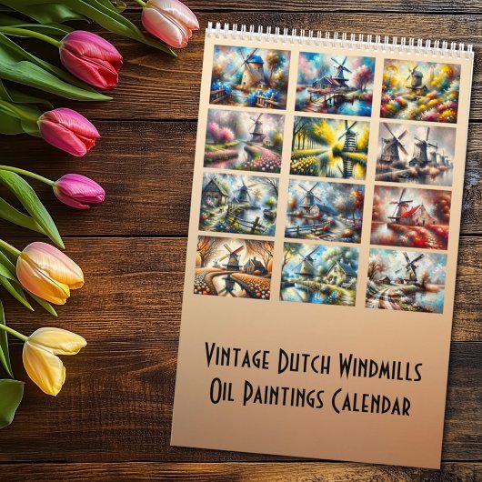 Vintage Dutch Windmills Oil Paintings Calendar カレンダー