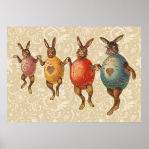 Vintage Easter Bunnies Dancing with Egg Costumes ポスター
