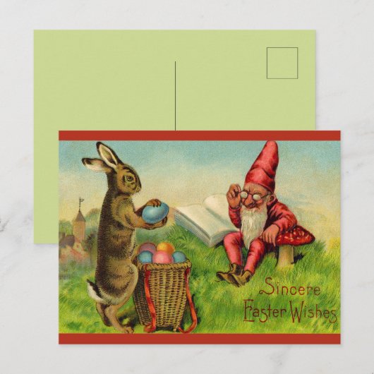 Vintage Easter Bunny and Gnome ポストカード (正面/裏面)