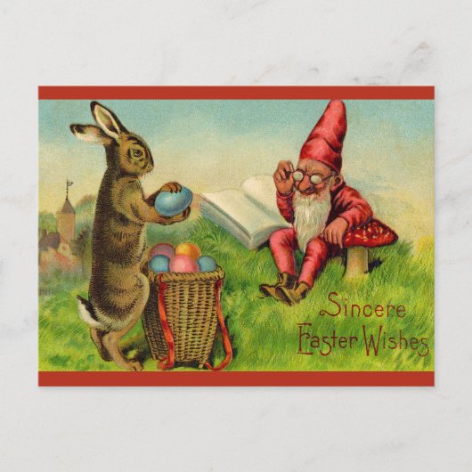 Vintage Easter Bunny and Gnome ポストカード (正面)