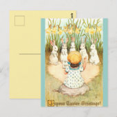 Vintage Easter Bunny Choir and Daffodils ポストカード (正面/裏面)