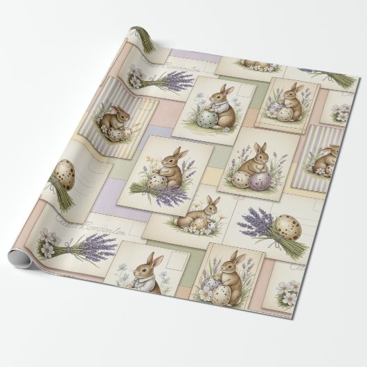 Vintage Easter Bunny Collage ラッピングペーパー (アンロールド)