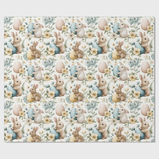 Vintage Easter Bunny & Eggs Wrapping Paper ラッピングペーパー (フラット)