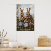 Vintage Easter Bunny Family Art, Spring Nursery ポスター (キッチン)
