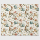 Vintage Easter Bunny & Floral  ラッピングペーパー (フラット)