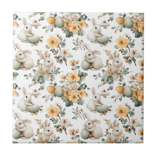 Vintage Easter Bunny Floral (2) タイル (正面)