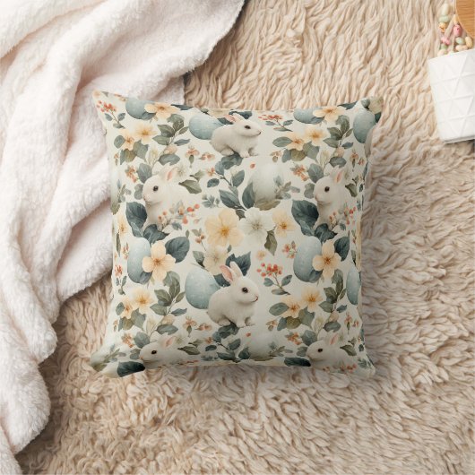 Vintage Easter Bunny Floral (6) クッション (ブランケット)