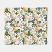 Vintage Easter Bunny Floral (7) フリースブランケット (正面(横))