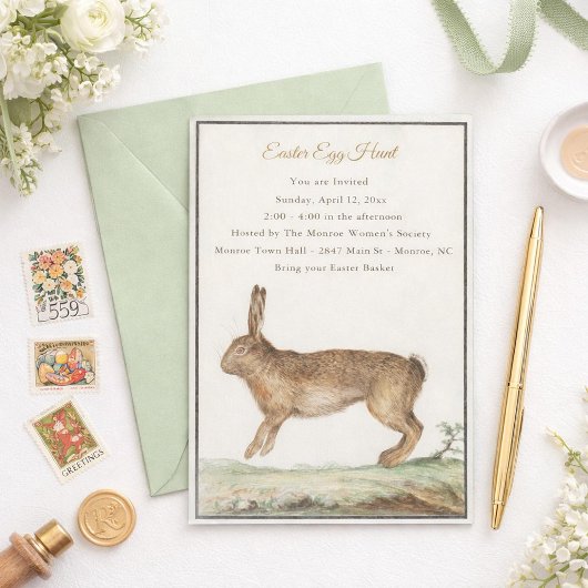 Vintage Easter Bunny Invitation - Easter Egg Hunt 招待状