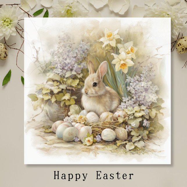 Vintage Easter Bunny Nest with Spring Flowers Art (クリエイターアップロード済み)