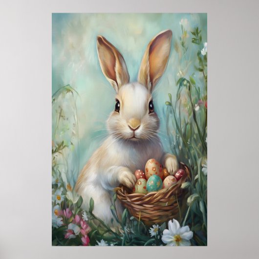 Vintage Easter Bunny Print, Retro Rabbit ポスター (正面)