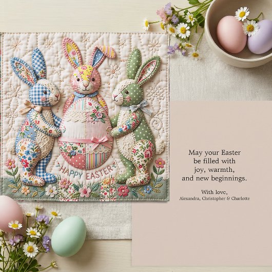 Vintage Easter Bunny Quilt Style Family Wishes シーズンカード
