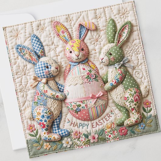 Vintage Easter Bunny Quilt Style Print Pattern シーズンカード