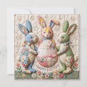 Vintage Easter Bunny Quilt Style Print Pattern シーズンカード (正面)