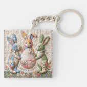 Vintage Easter Bunny Quilted Style Print キーホルダー (裏面)